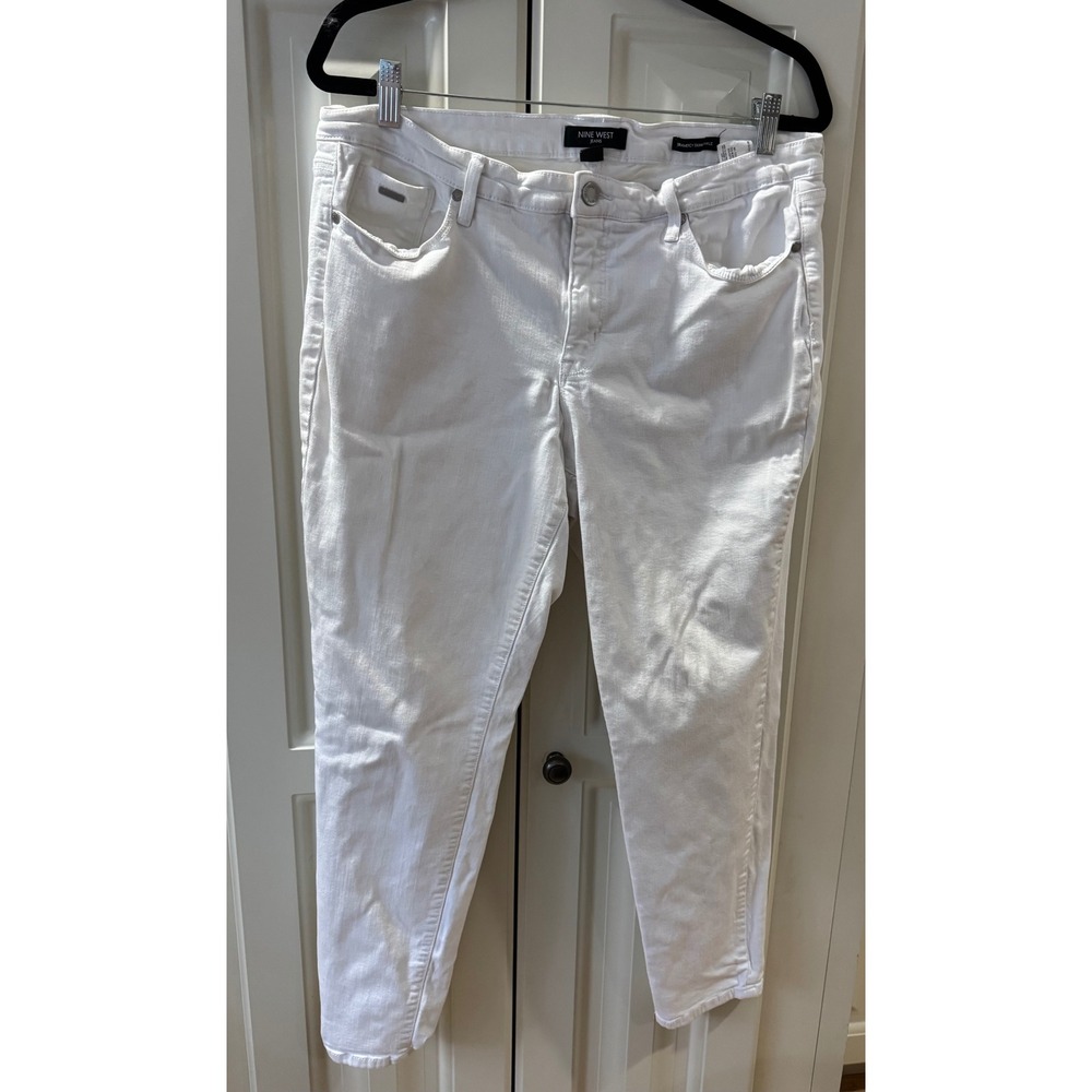 Womens Nine West White Denim‎ Jeans Gramercy Skinny Ankle Size 16 5 Pocket EUC